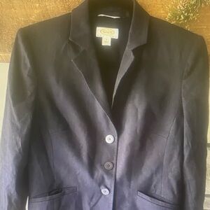 Talbots Blazer Size 6 P Navy Italian Linen Blend Classic Timeless Mature